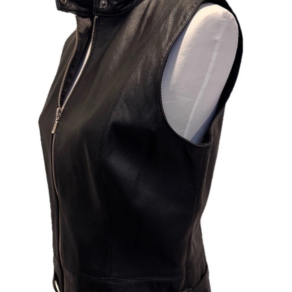 CAbi Black Leather Belted Biker Vest Sz Small - Picture 5 of 10